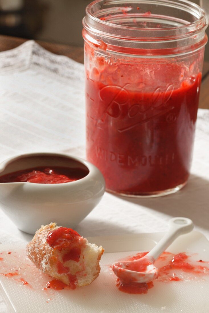 Homemade strawberry jam and bread
