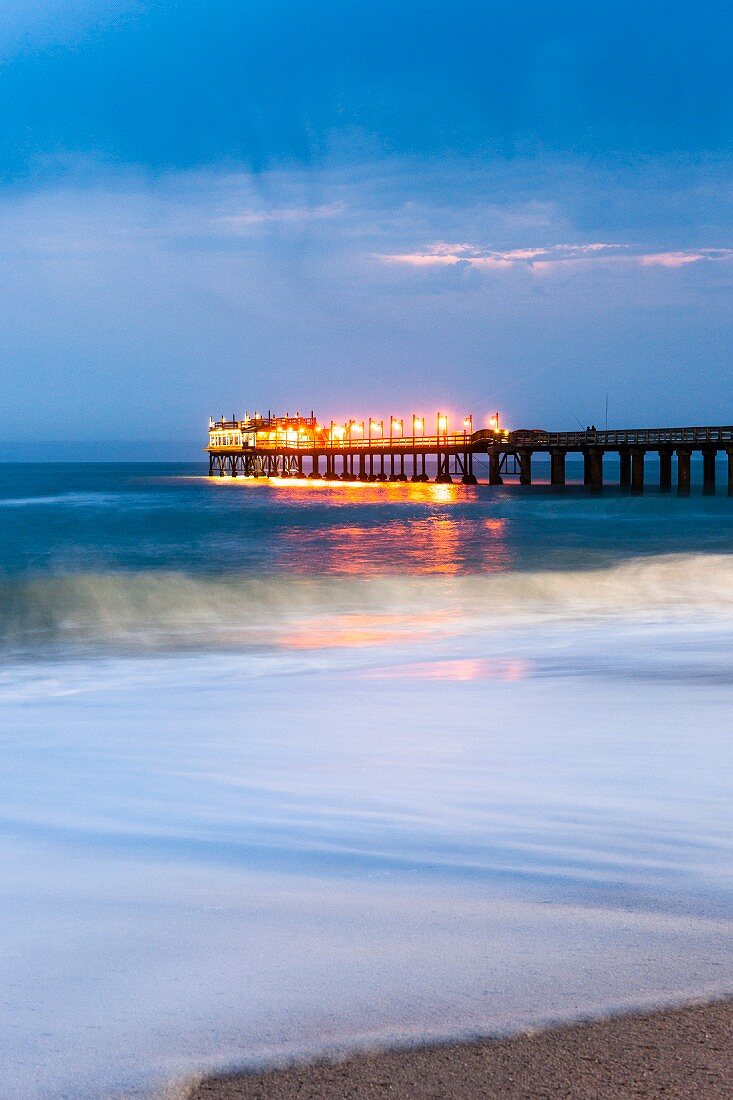 Restaurant Jetty, located on a pier, just before a storm, Swakopmund, Namibia