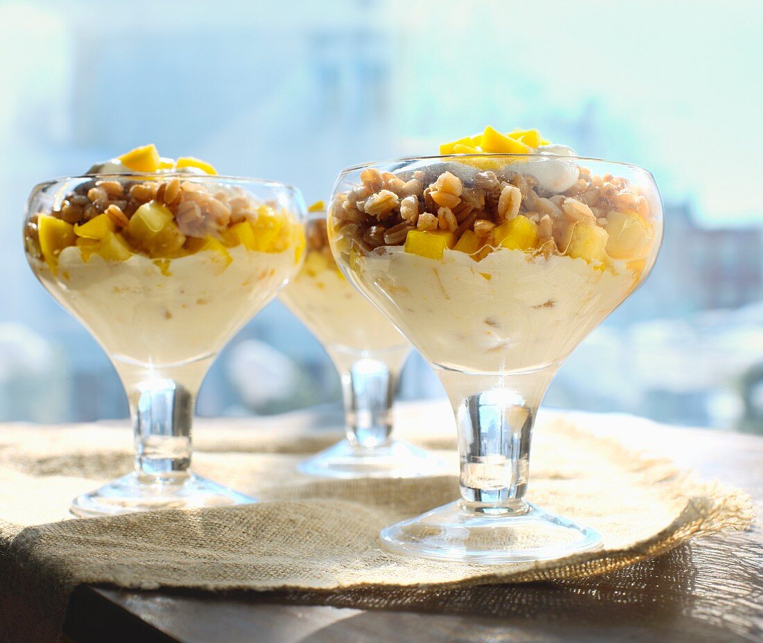 Parfait with farro and pineapple
