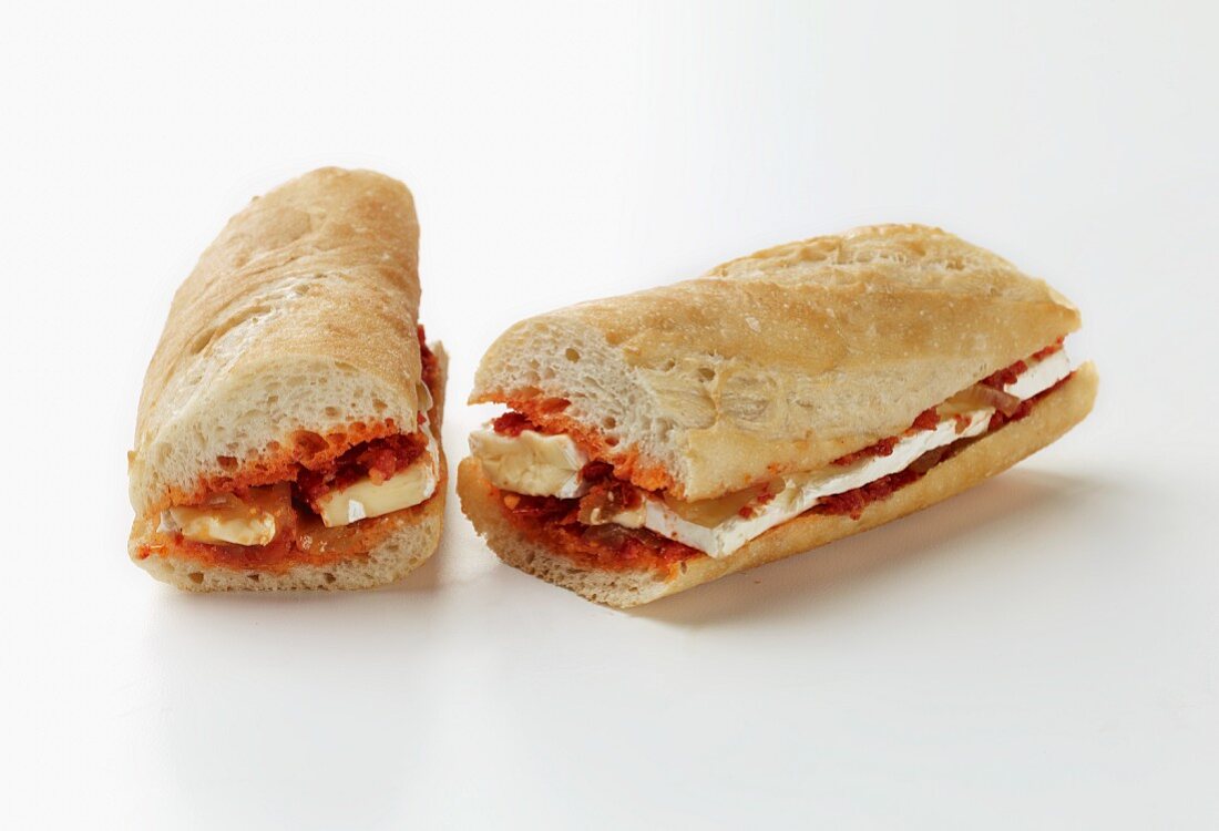 A melted brie and tomato chutney sandwich