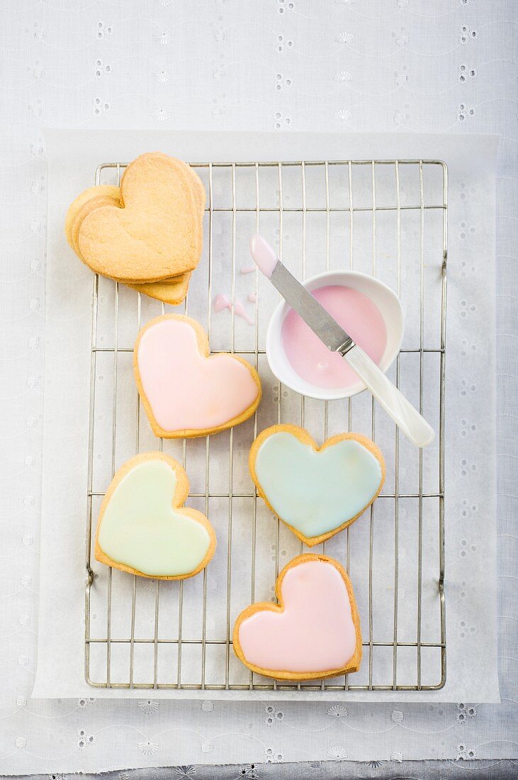 Colourful heart-shaped biscuits