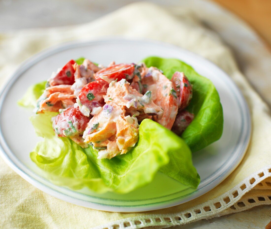 Salmon salad with cherry tomatoes for Mother's Day