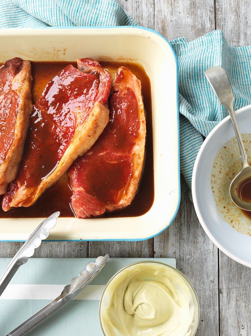 Beef steaks in a Japanese marinade