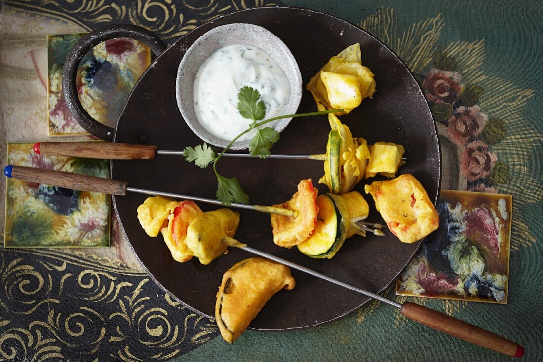 Indian vegetable fondue with a dip