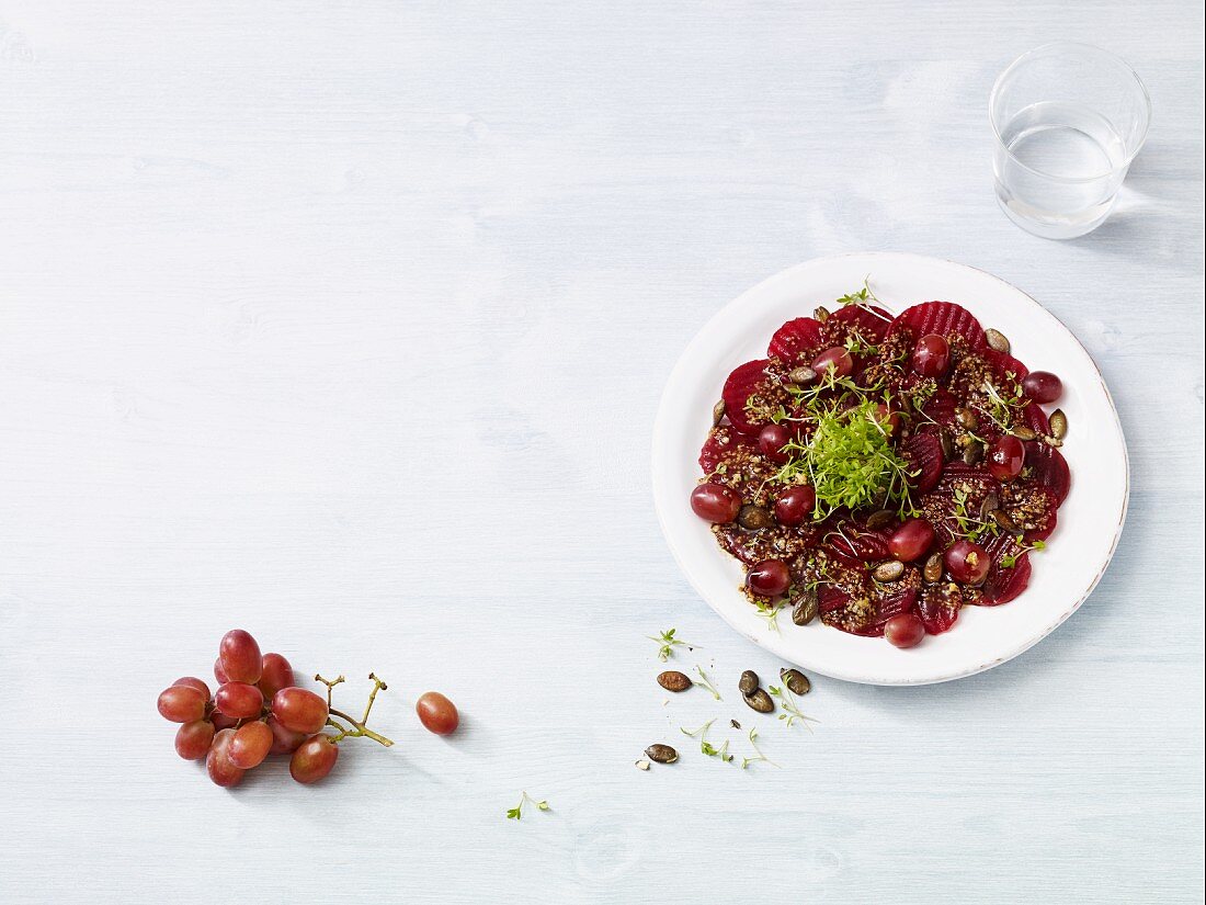 Beetroot carpaccio with red grapes