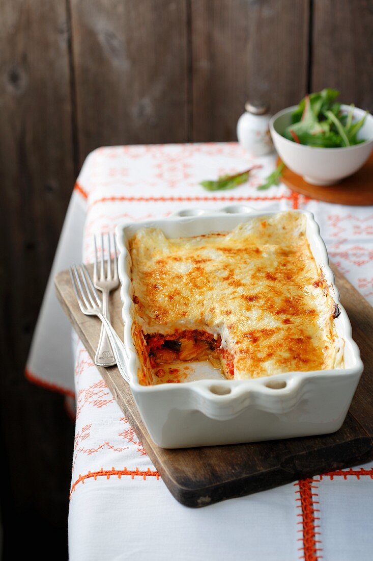 Moussaka in baking dish