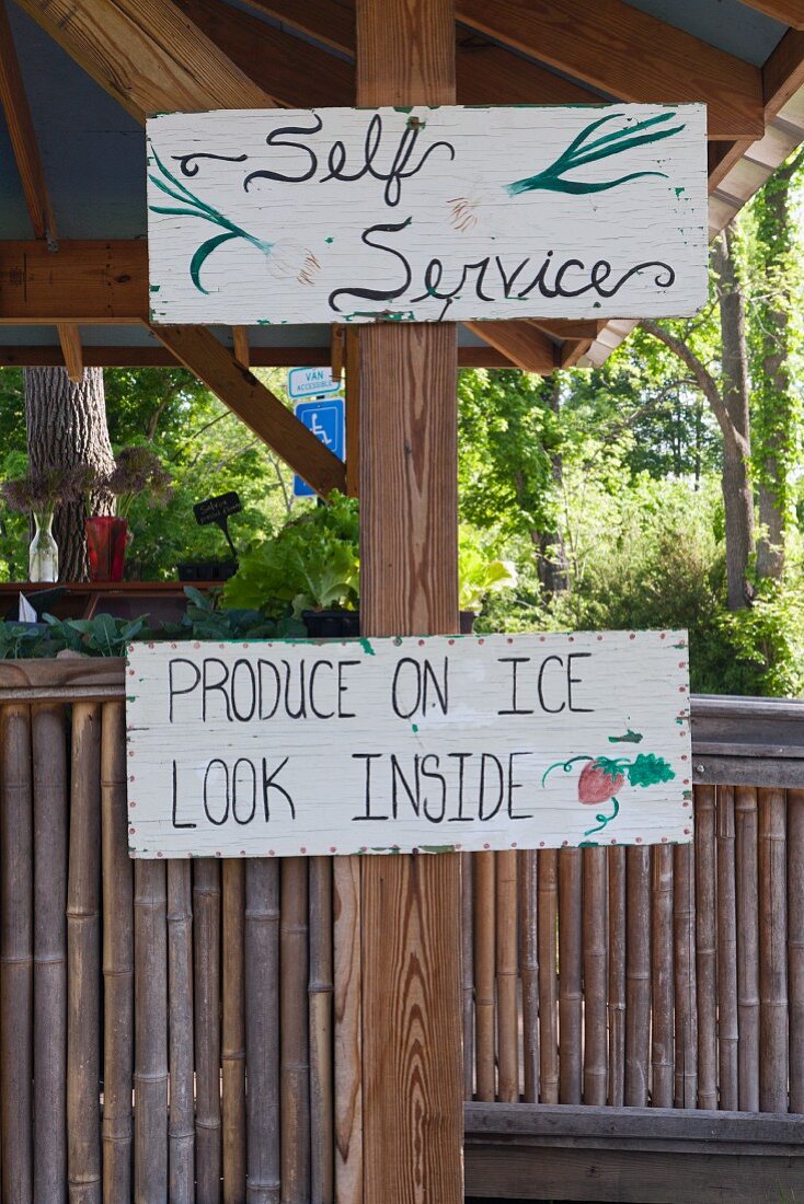 A self-service food stall at the side of a road (USA)