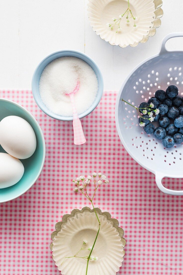 Blueberries, sugar and eggs