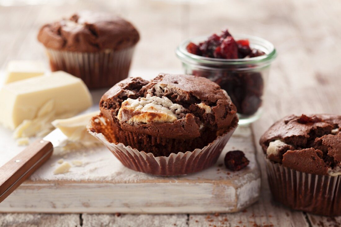 Chocolate muffins with cranberries