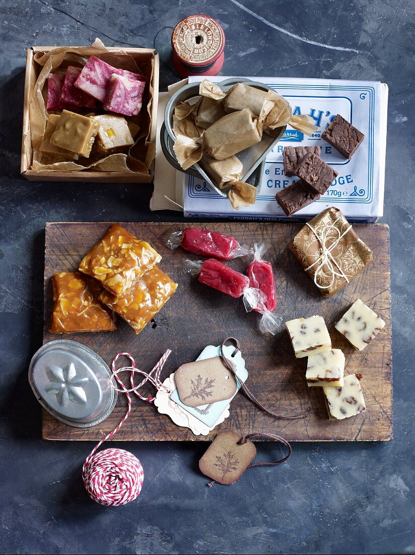 Homemade confectionery: fudge, caramel and bonbons