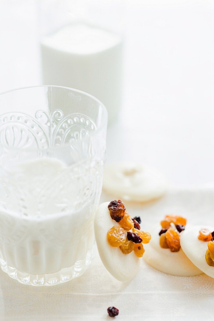 White chocolate mendiants and fresh milk