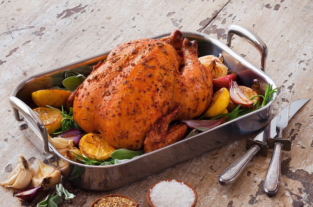 Roasted Chicken with lemon, sage and onion