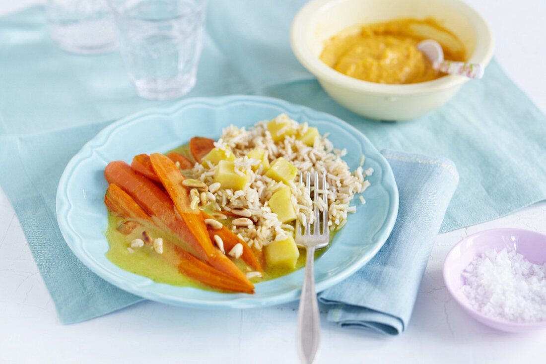 Coconut and rice hash with carrot chutney