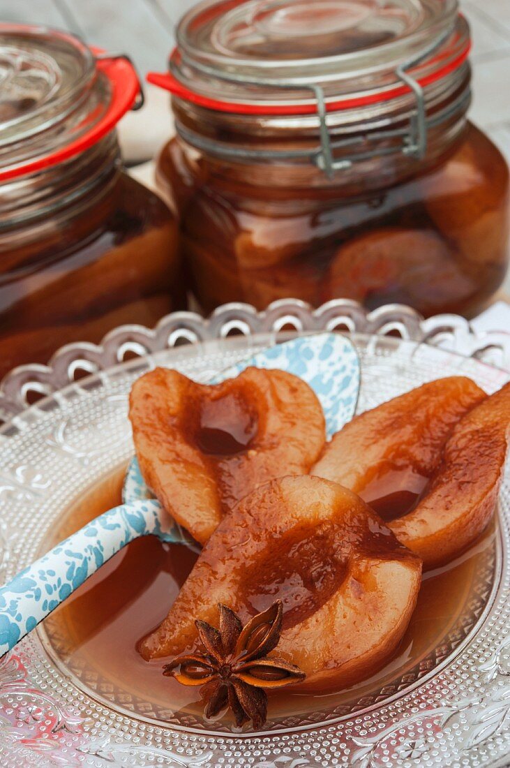 Pears in cherry brandy with star anise