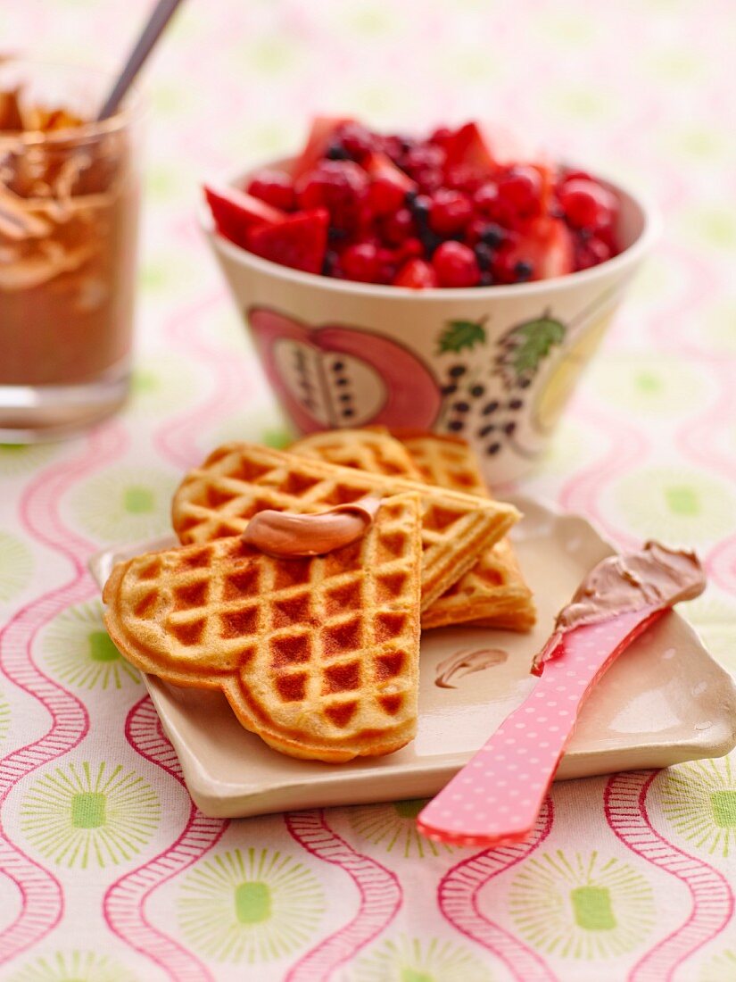 Caramel waffles with berries