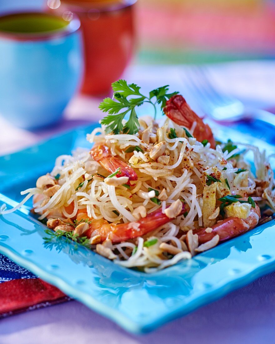 Rice noodles with prawns