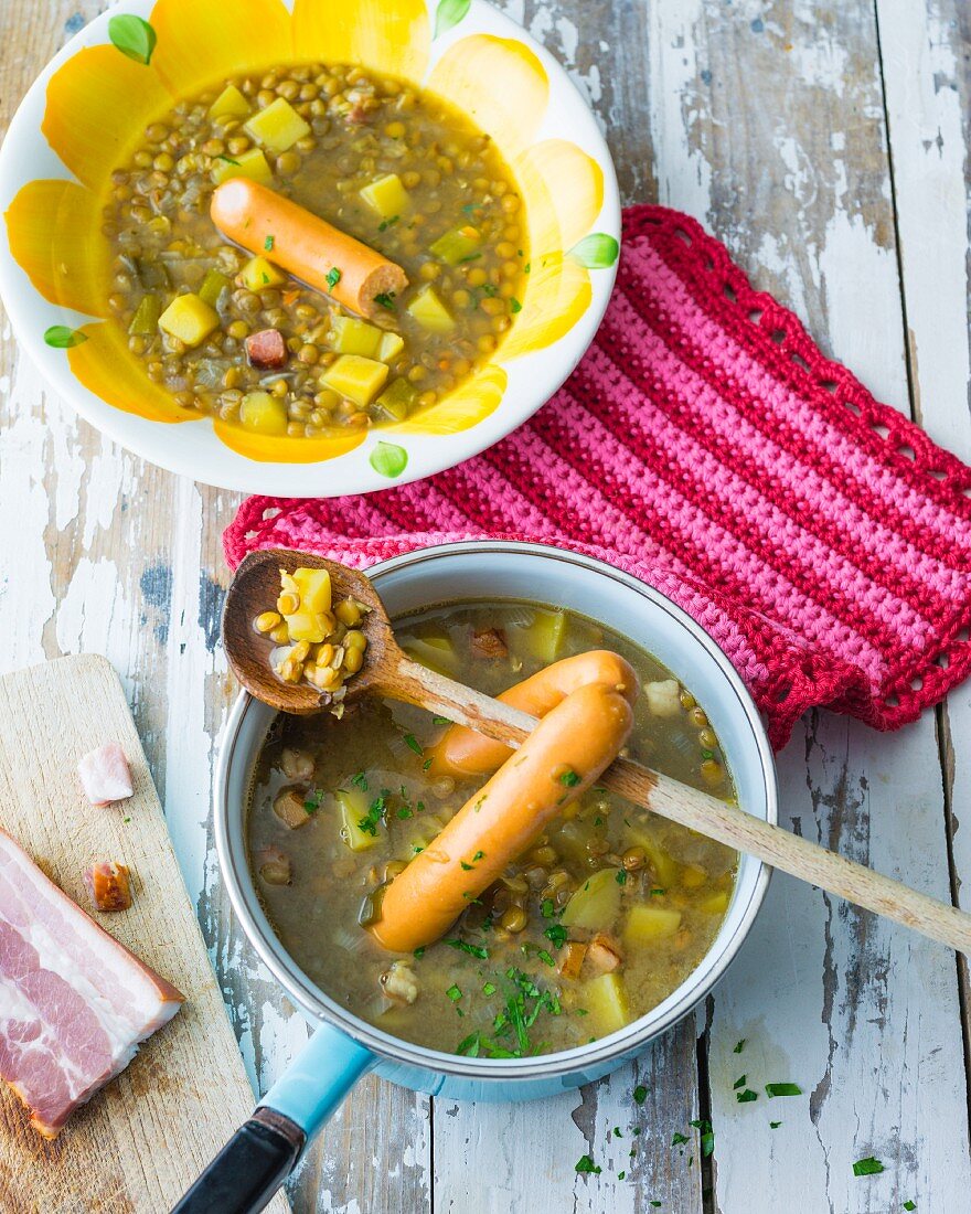 Lentil soup with sausage