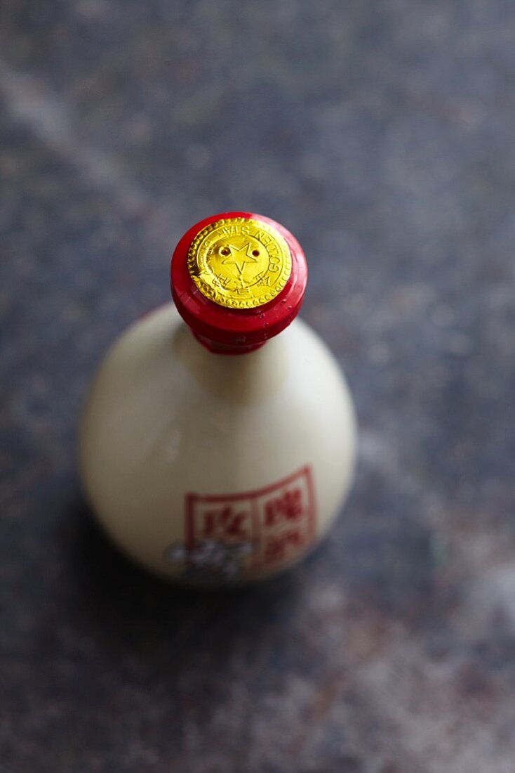 Oriental soy sauce in a decorative bottle