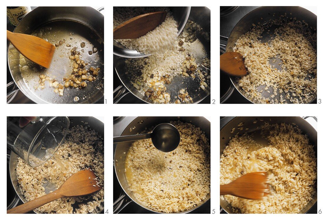 Sweating rice in an uncovered pan (for risotto)