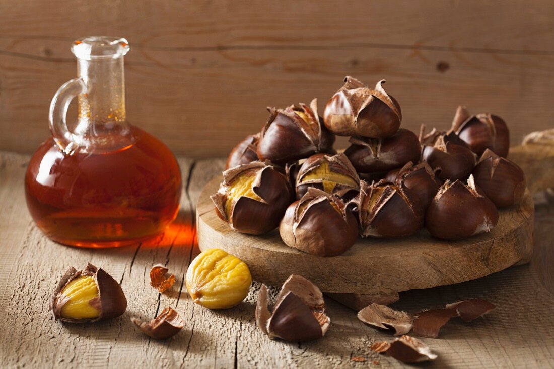 Roasted chestnuts and sea buckthorn syrup