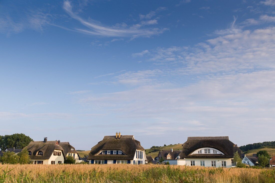 Thatched-roof houses in Gross Zicker on the Mönchgut peninsula, Rügen