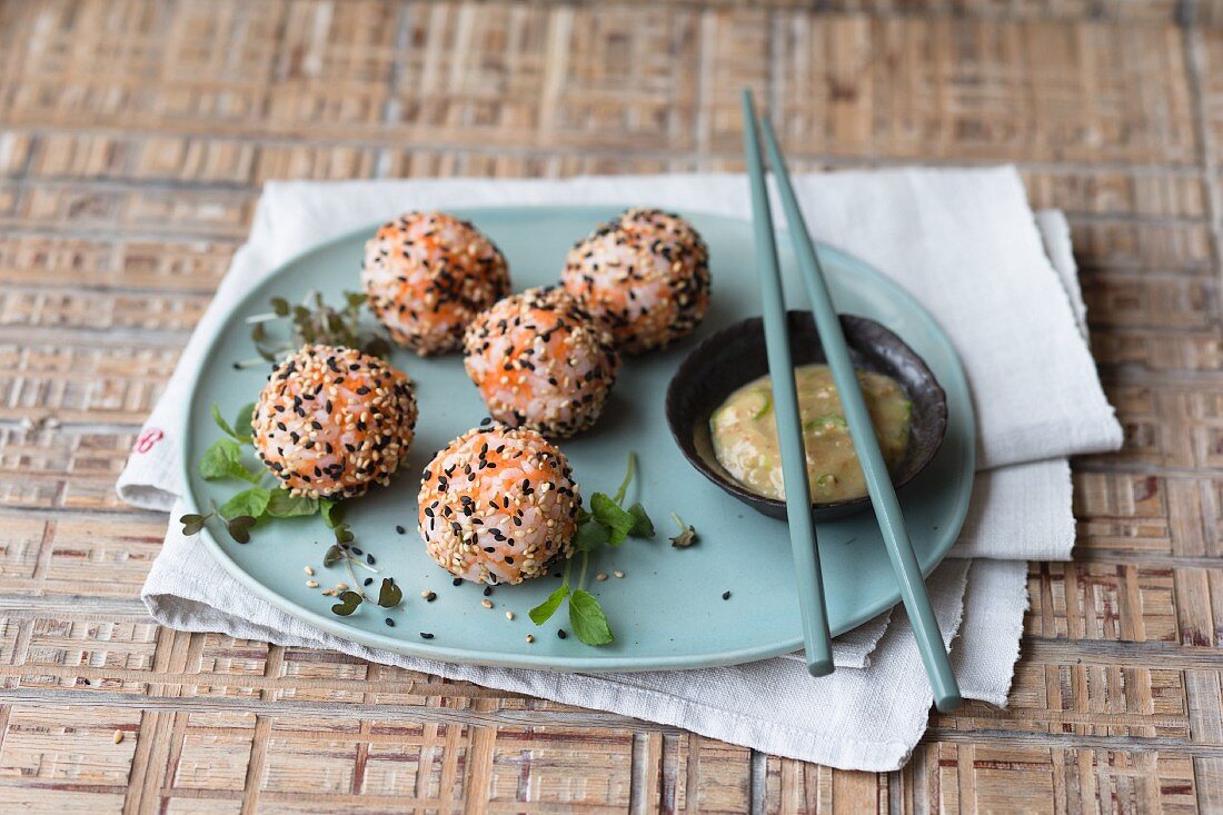 Rice balls with miso carrots and sesame seeds
