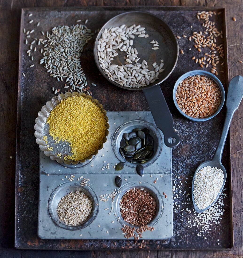 Various seeds and grains for baking bread