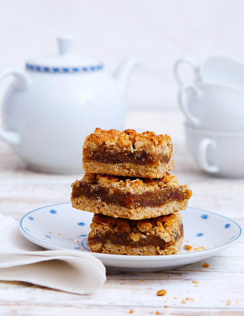 A stack of date crumble slices