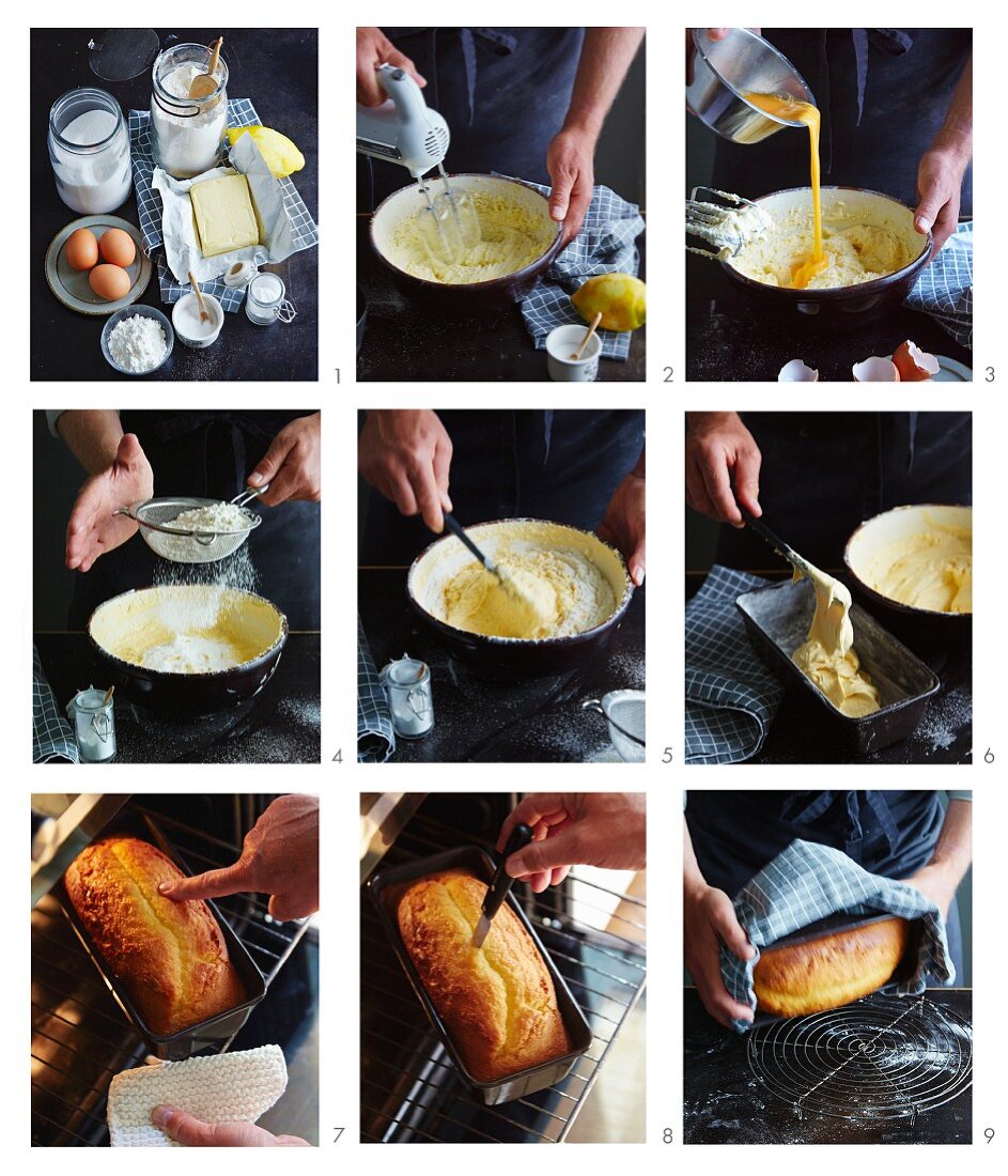 A sponge cake being made in a loaf tin