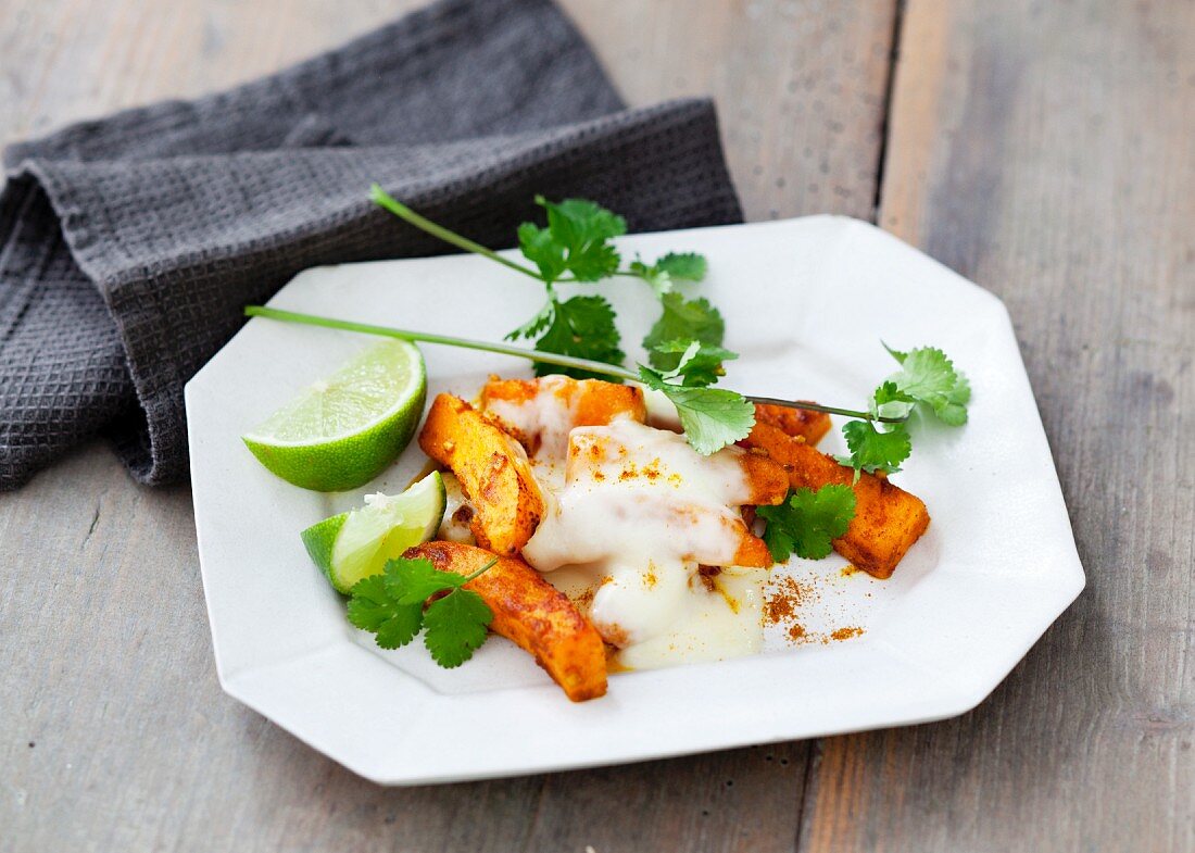 Raclette-fried pumpkin with curry and coriander