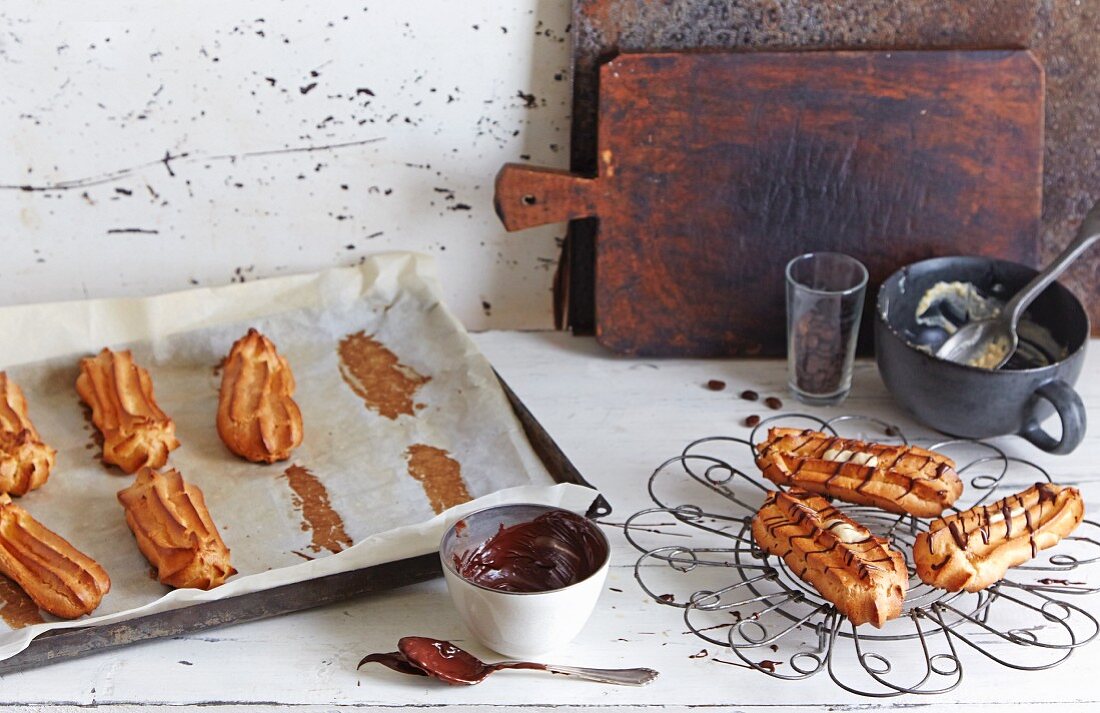 Éclairs filled with coffee cream