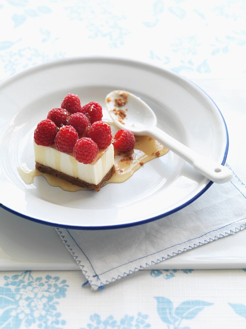 Pannacotta-Schnitte mit Himbeeren und Honig