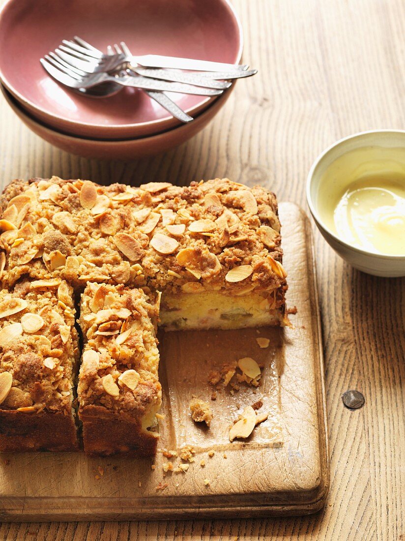 Rhubarb, almond and orange cake with a ginger glaze
