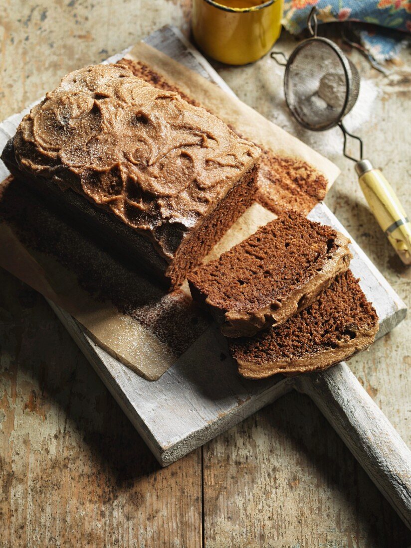Spiced cake with brown icing
