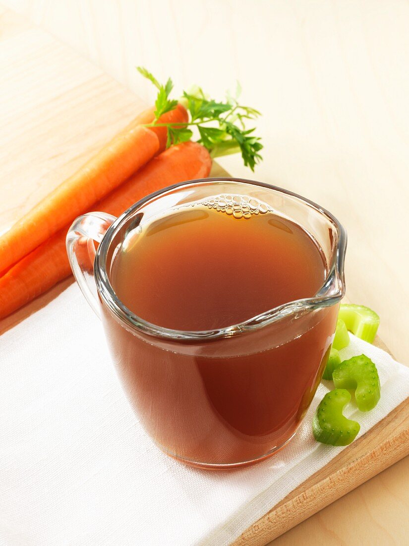 Beef stock, fresh carrots and celery