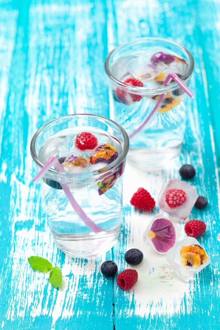 Water with colourful ice cubes