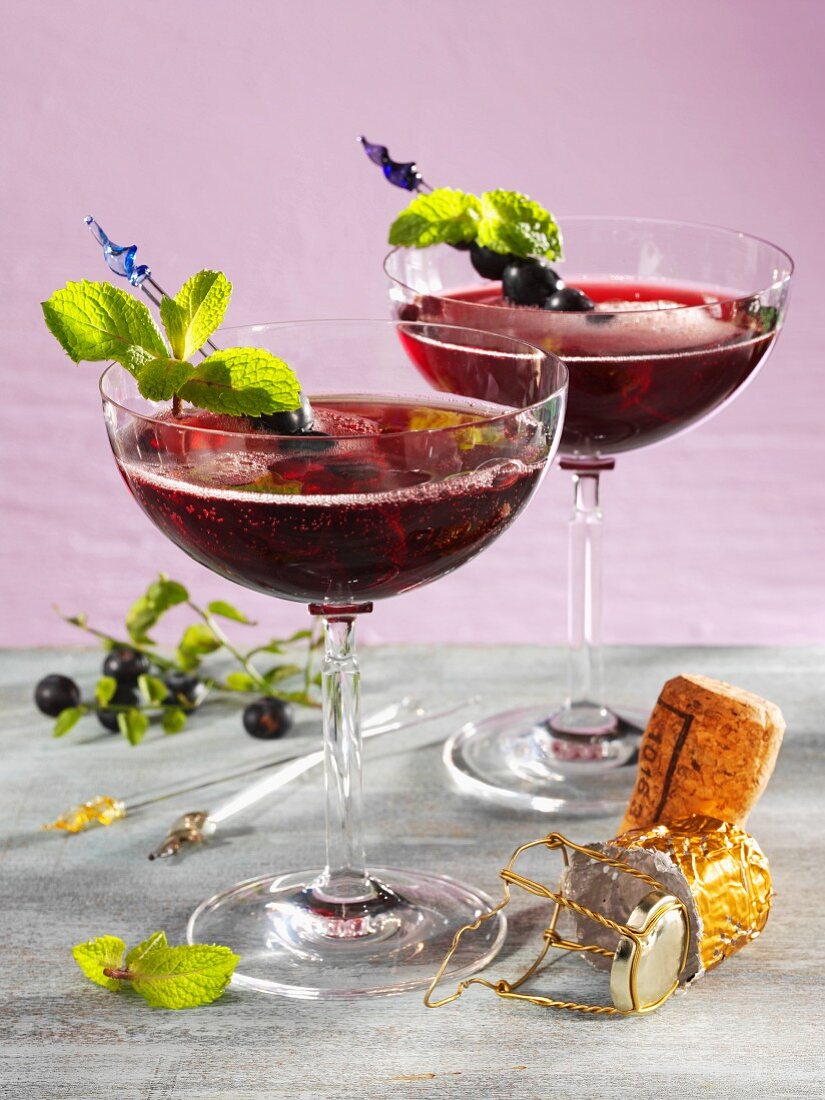 Blueberry and champagne cocktails