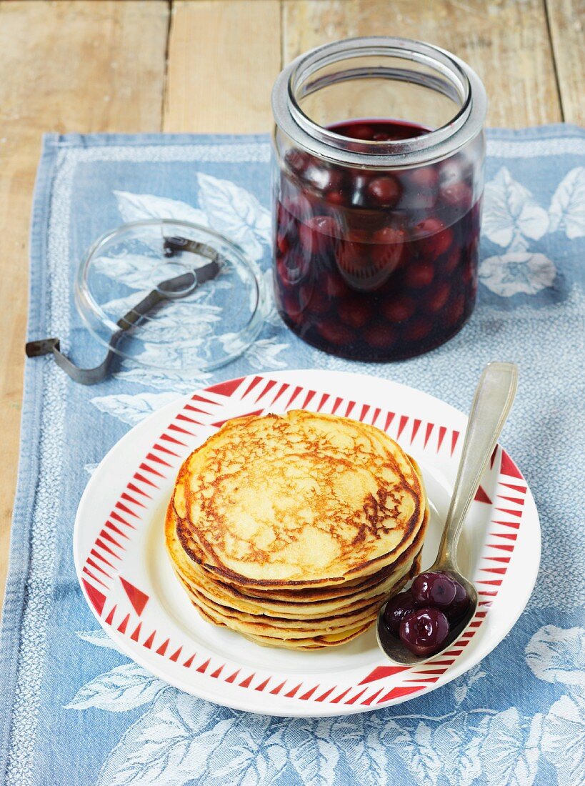 Quark pancakes with cherry compote