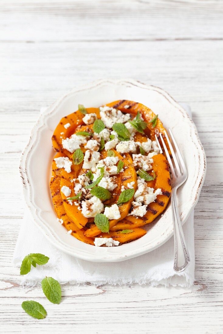 Grilled pumpkin with feta and mint