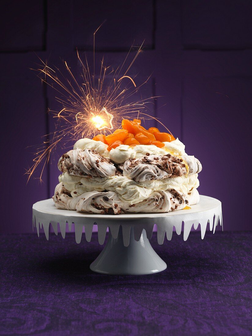 Pavlova with sparklers for Christmas