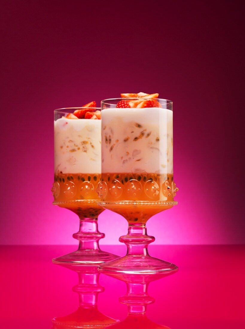 Exotic fruit trifles for Christmas