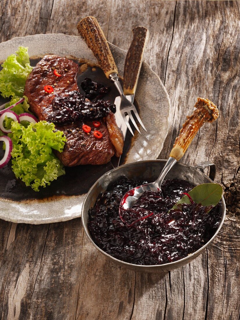 Blueberry chutney with a grilled steak