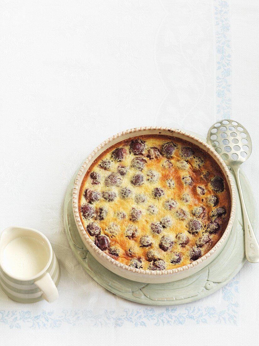 Clafoutis in a round baking dish