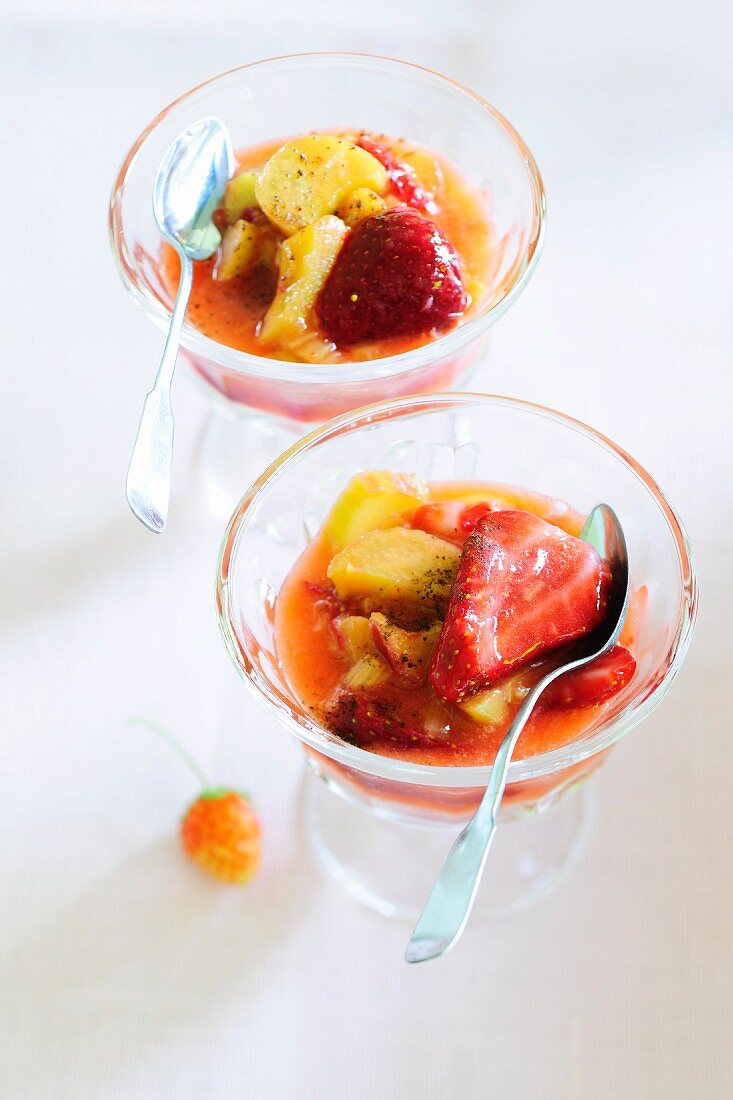 Rhubarb and strawberry dessert