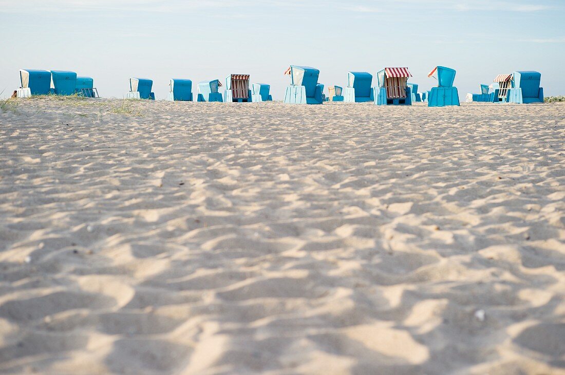 Colourful beach chairs on the sandy beach at Ahrenshoop, Fischland-Darss-Zingst peninsula