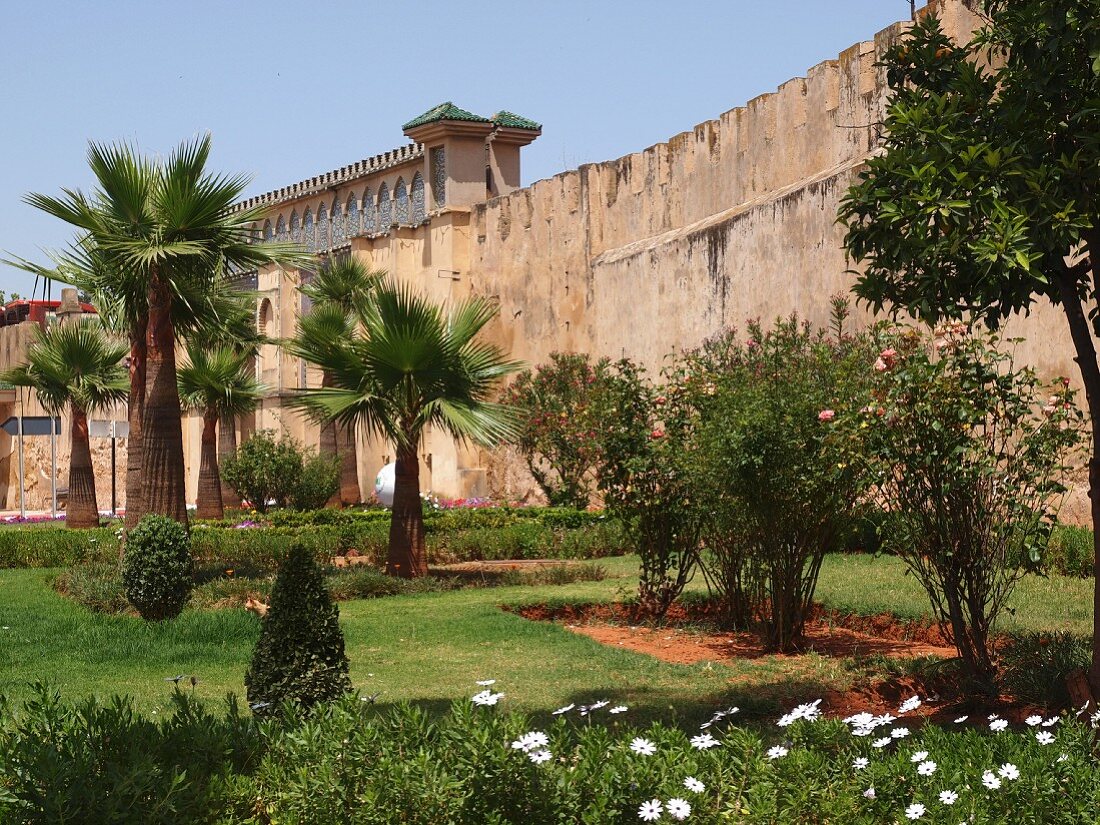 Gardens and the palace walls in Meknes, one of the four royal cities of Morocco