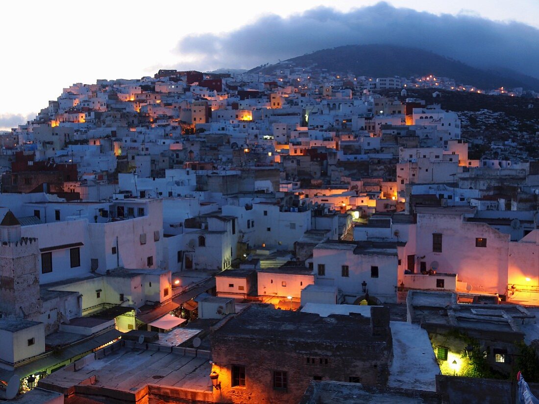 A view of the Medina of Tetouan at dusk, Morocco