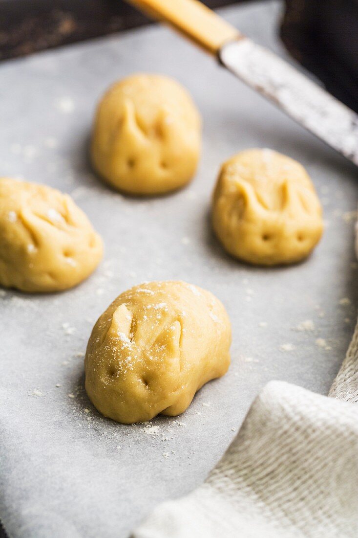 Unbaked Easter bunny rolls