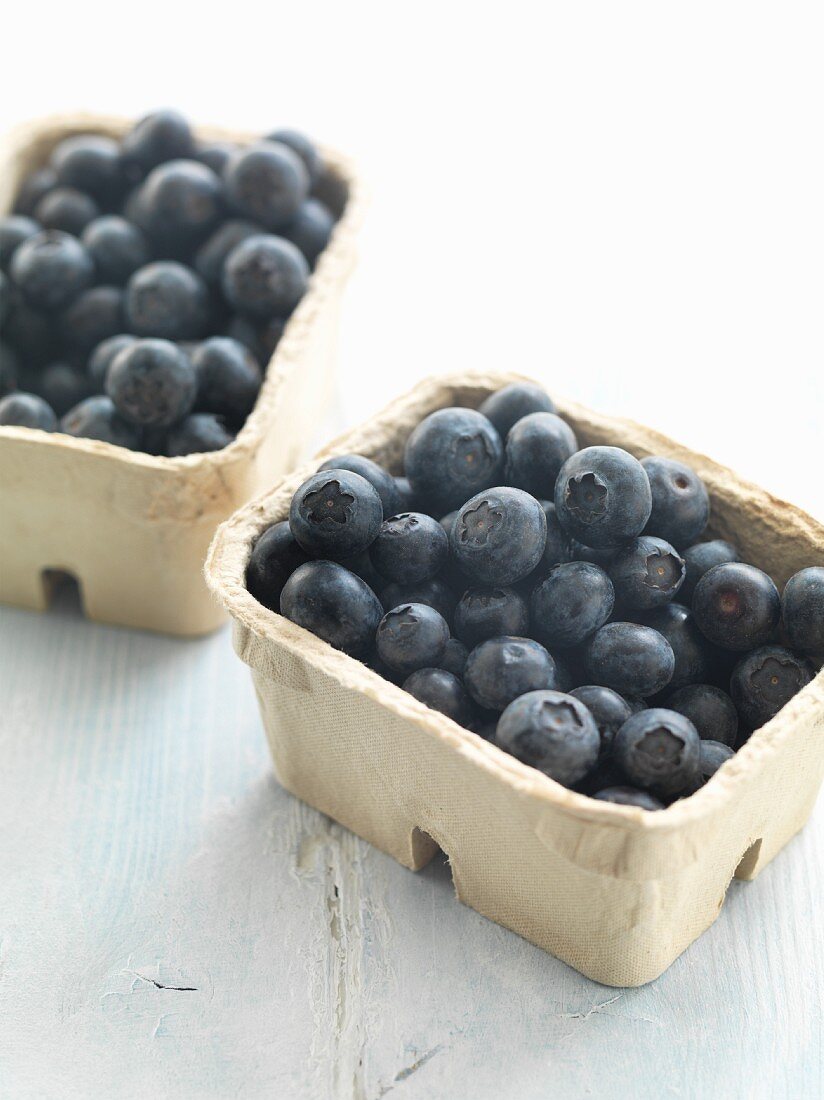 Fresh blueberries in cardboard punnets
