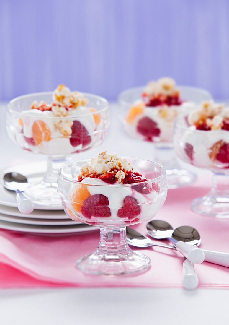 Fruit trifle with popcorn